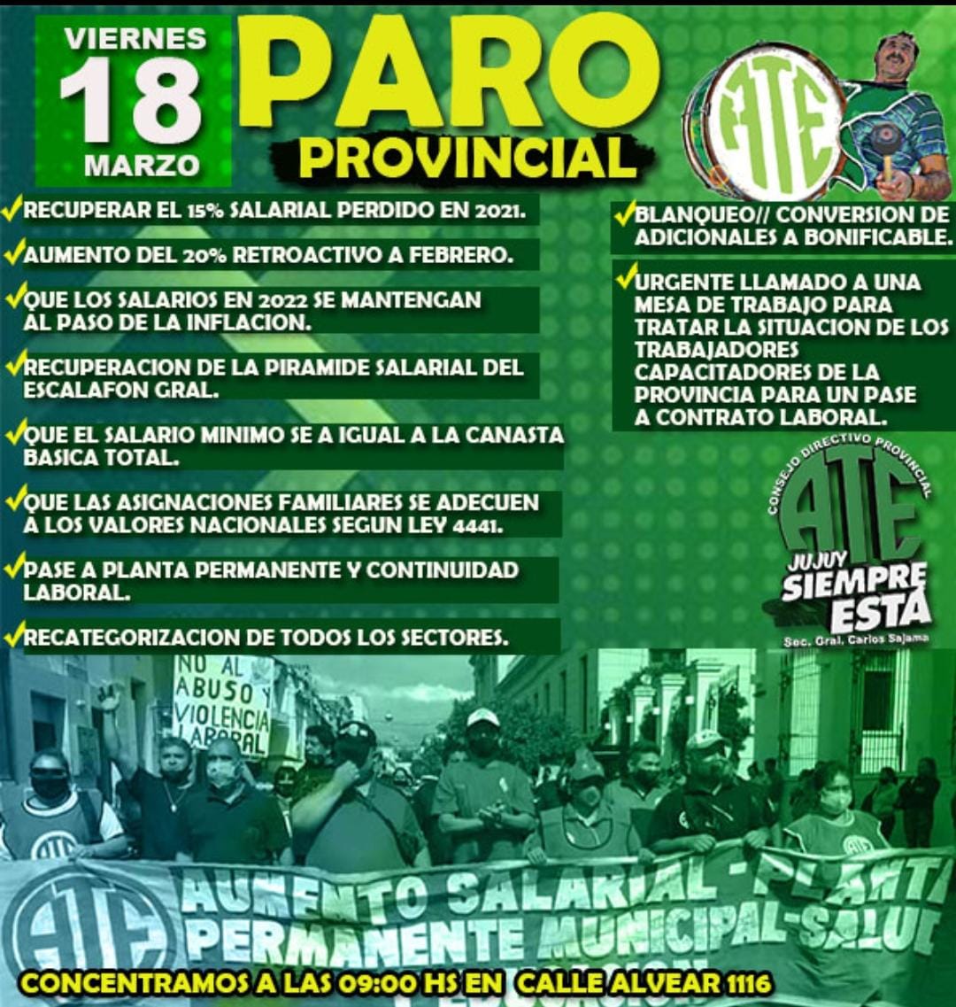 Paro provincial de ATE Jujuy - ATE