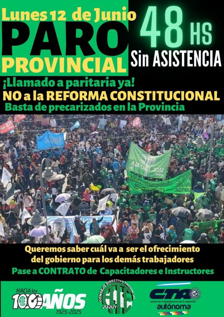 ATE retoma el reclamo salarial y su rechazo a la reforma constitucional ...