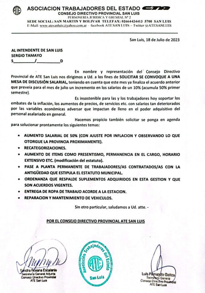 ATE se reunió con el Ejecutivo municipal de la Ciudad de San Luis y ...