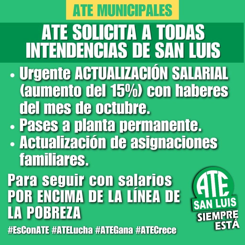 ATE reclama la actualización salarial en todos los municipios de San ...