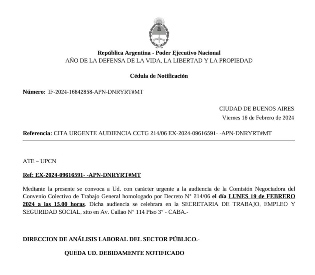 El Gobierno Nacional convocó a paritarias para el lunes 19 y ATE define ...