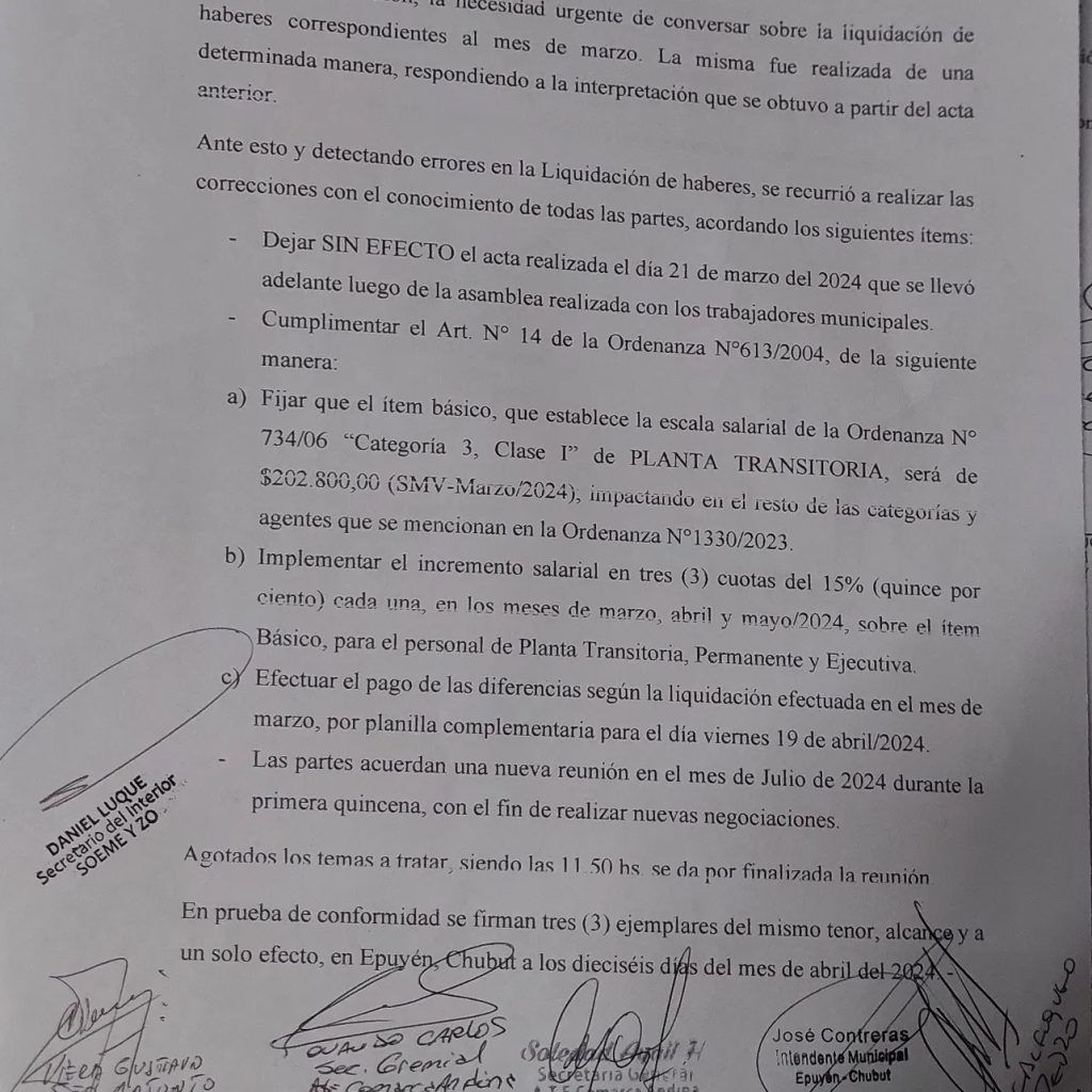 Acuerdo en la paritaria salarial para municipales de Epuyen - ATE